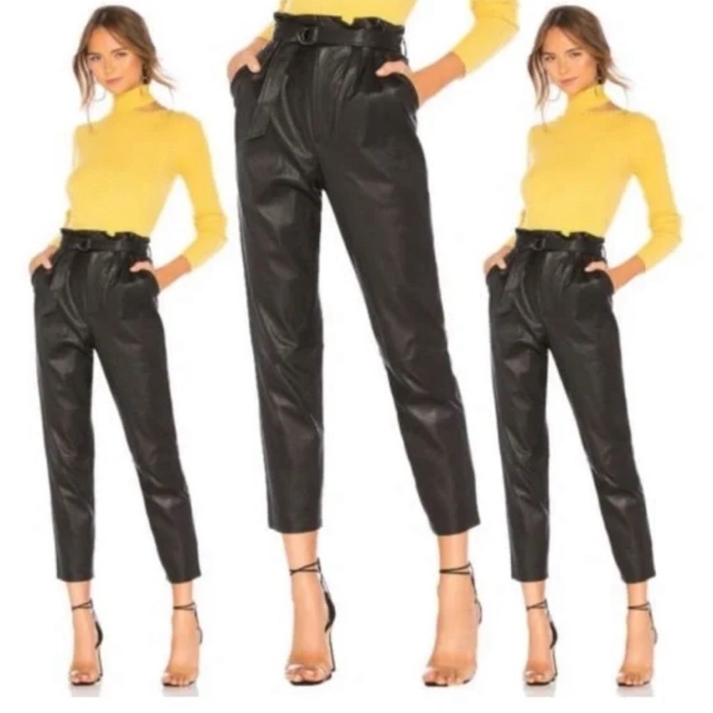 Current Air Faux Leather High Rise Tie Waist Ankle Pants- Size M
